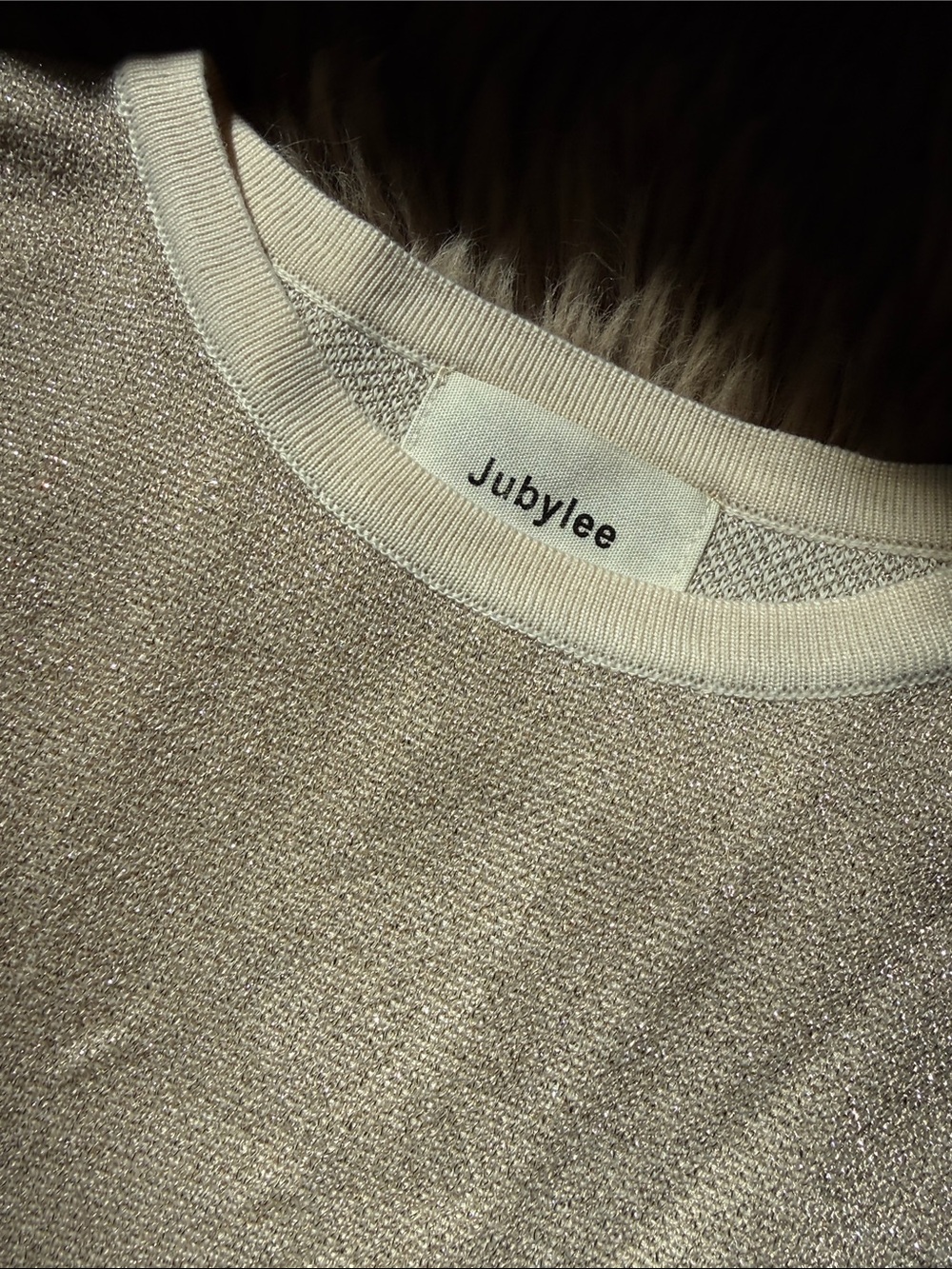 metallic beige crewneck sweater